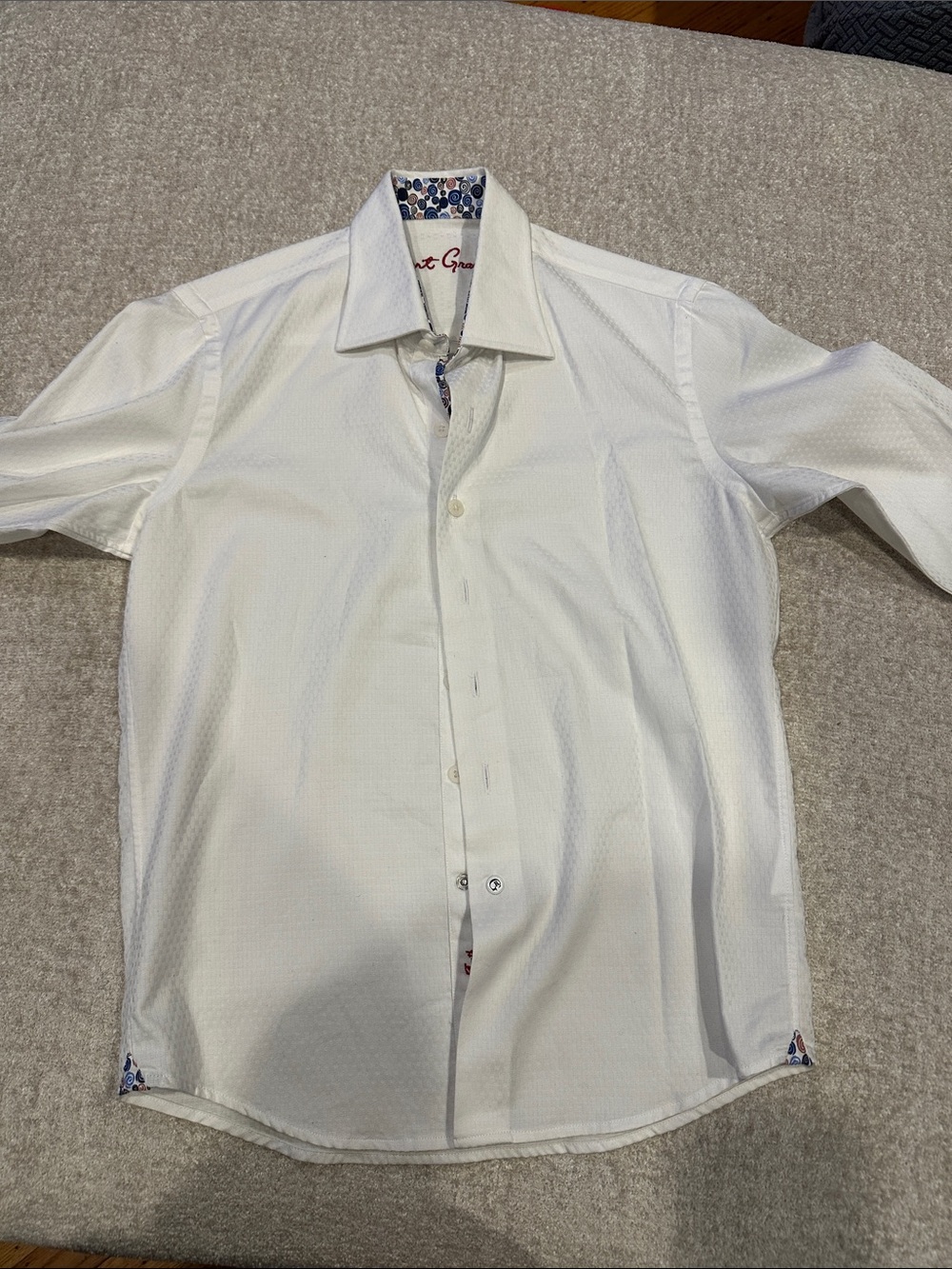 Robert Graham White Dress Shirt with Blue Patterned Trim